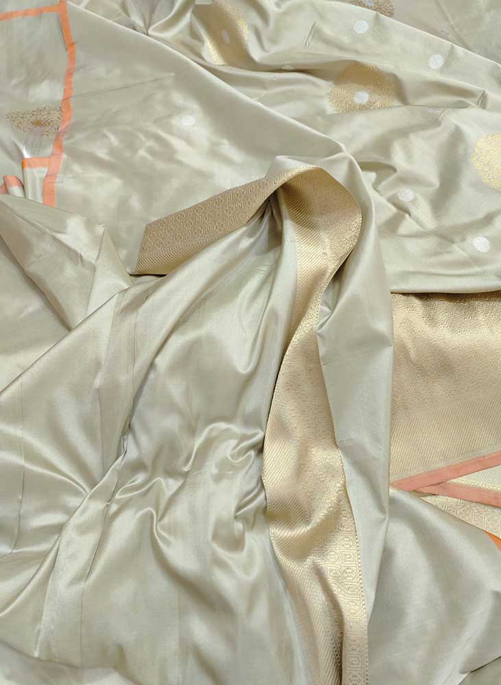 Grey Handloom Banarasi Pure Katan Silk Sona Roopa Saree - Luxurion World