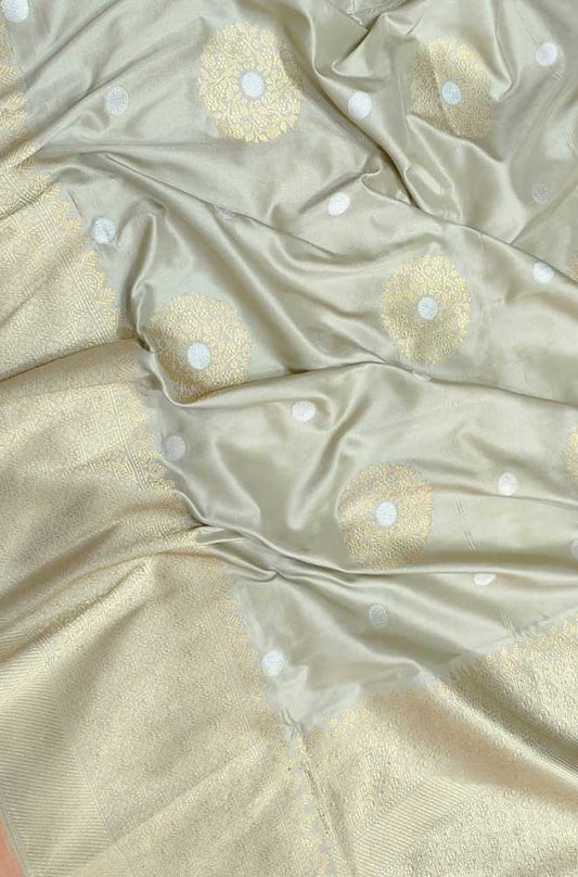 Grey Handloom Banarasi Pure Katan Silk Sona Roopa Saree - Luxurion World