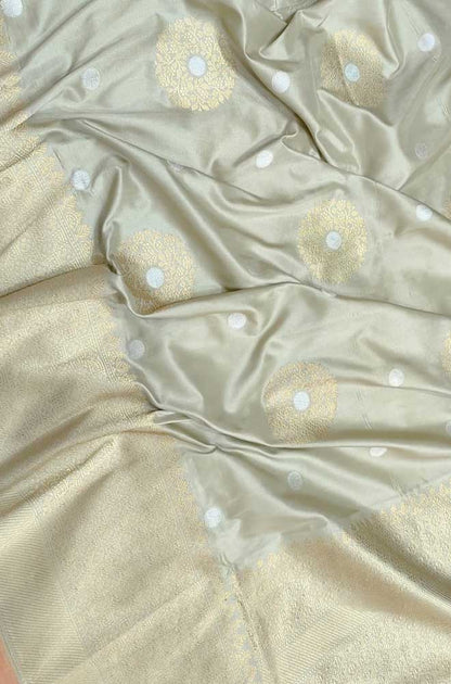 Grey Handloom Banarasi Pure Katan Silk Sona Roopa Saree - Luxurion World