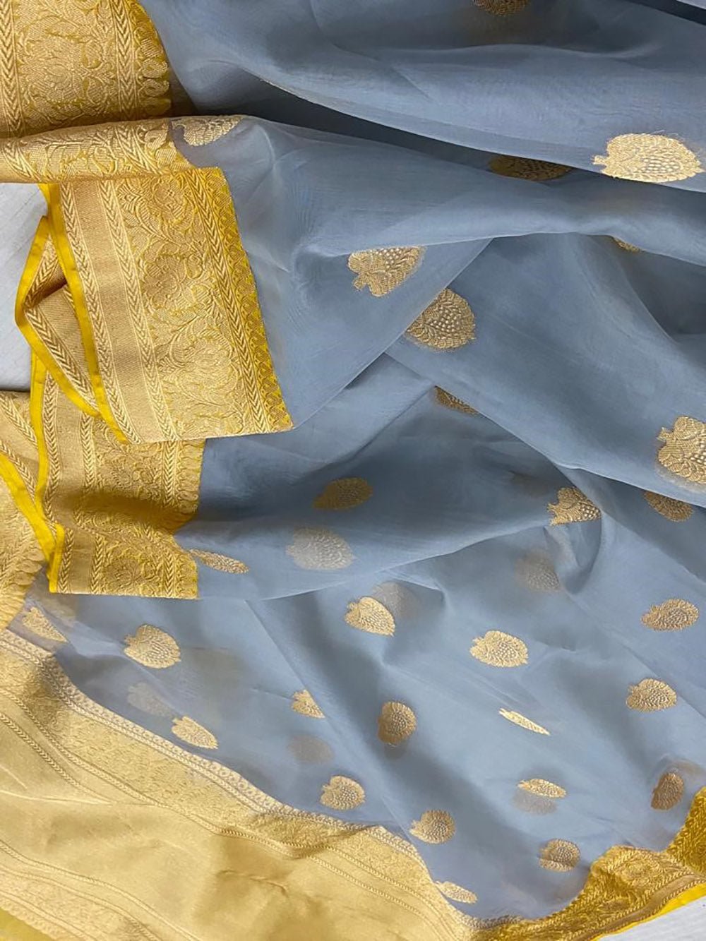 Grey Handloom Banarasi Pure Kora Silk Saree