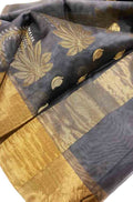 Grey Handloom Chanderi Pure Katan Organza Silk Saree - Luxurion World