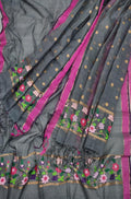 Grey Handloom Kota Doria Real Zari Meenakari Work Two Piece Unstitched Suit Set - Luxurion World