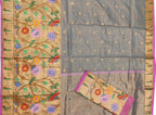 Grey Handloom Kota Doria Tissue Silk Real Zari Paithani Border Saree - Luxurion World