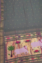 Grey Handloom Paithani Pure Cotton Cow Design Saree - Luxurion World