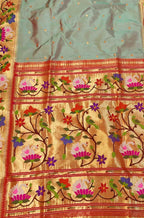 Grey Handloom Paithani Pure Silk Saree - Luxurion World