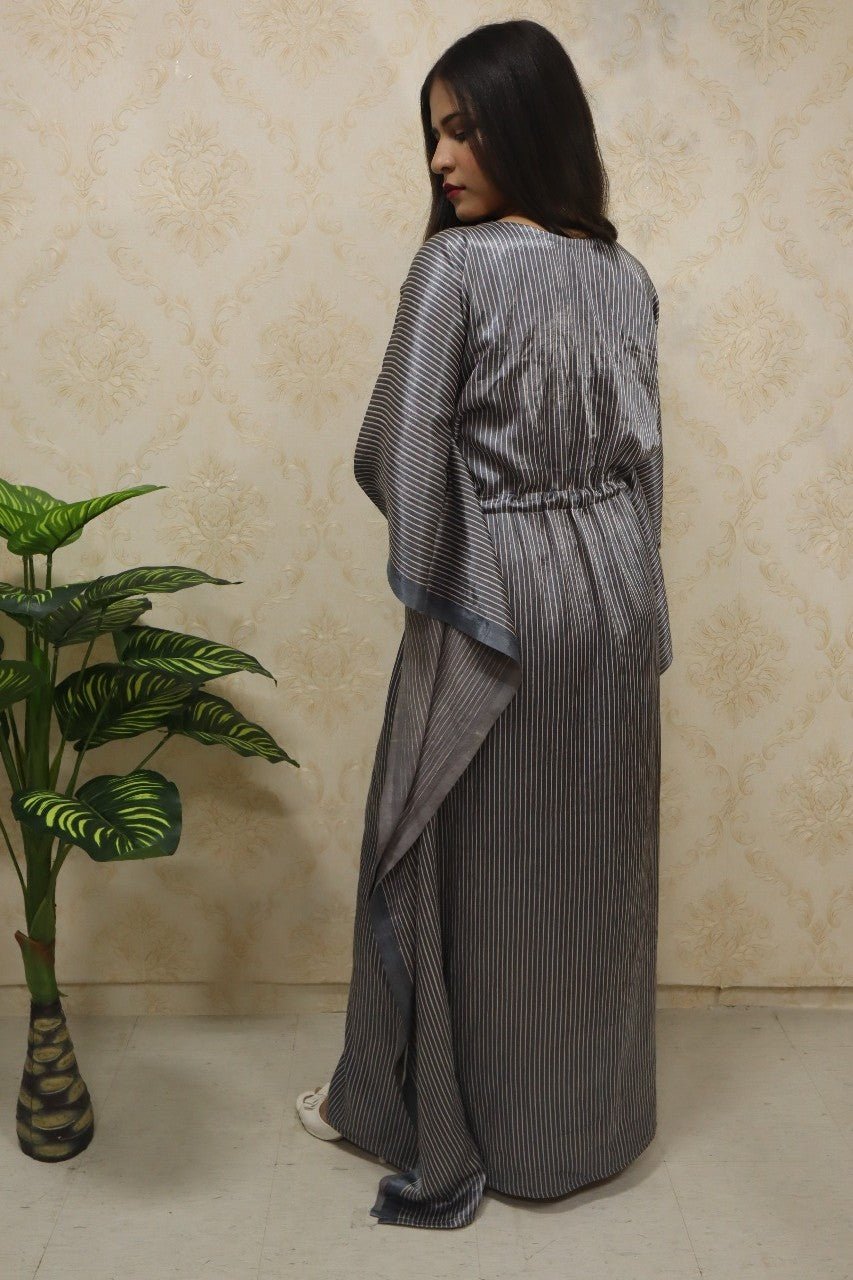 Grey Mashru Silk Kaftan Jacket - Luxurion World