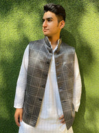 Grey Mashru Silk Nehru Jacket - Luxurion World