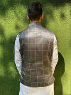 Grey Mashru Silk Nehru Jacket - Luxurion World