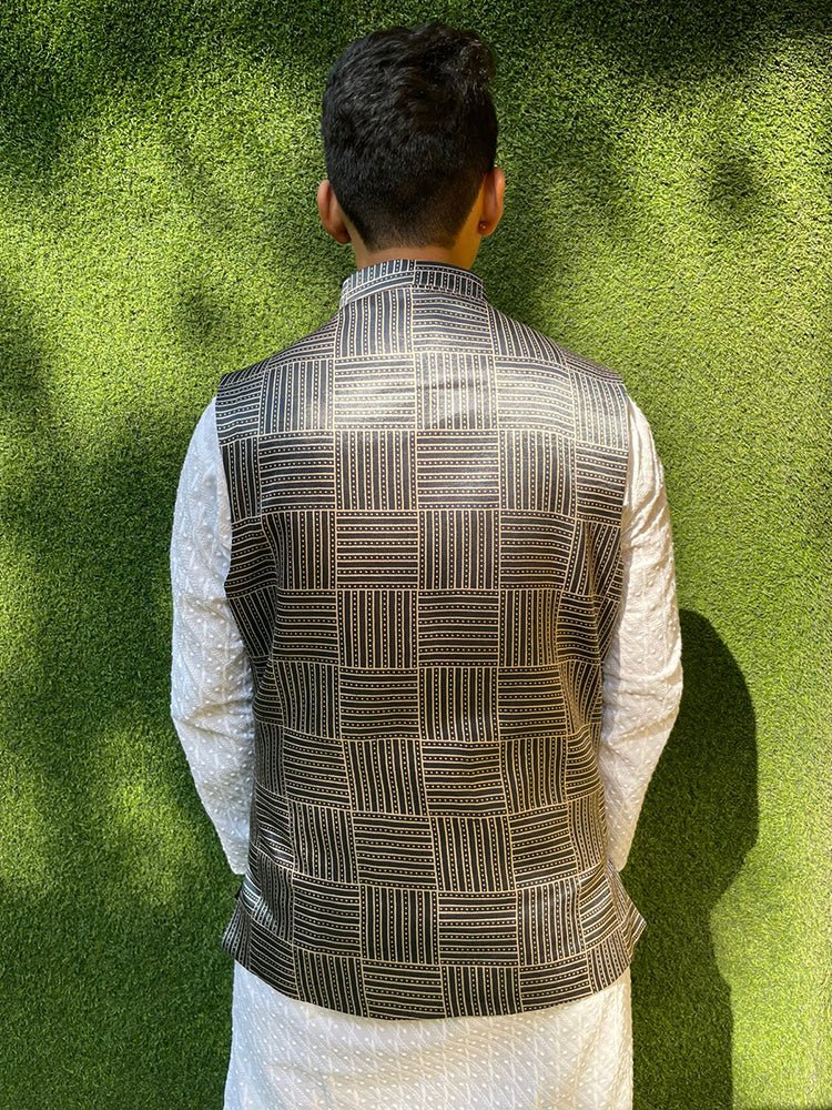 Grey Mashru Silk Nehru Jacket - Luxurion World