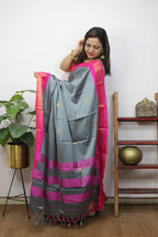 Grey Paithani Cotton Silk Saree - Luxurion World