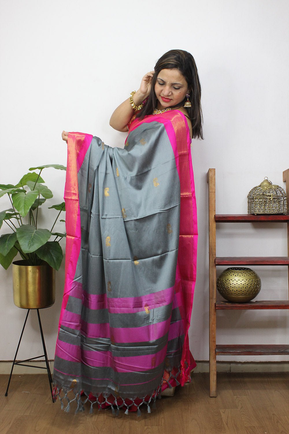 Grey Paithani Cotton Silk Saree - Luxurion World