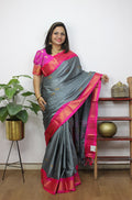 Grey Paithani Cotton Silk Saree - Luxurion World