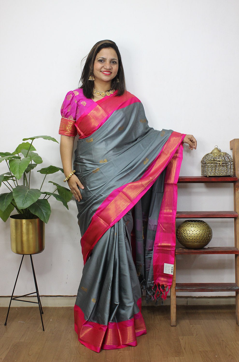 Grey Paithani Cotton Silk Saree - Luxurion World