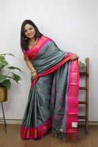 Grey Paithani Cotton Silk Saree - Luxurion World