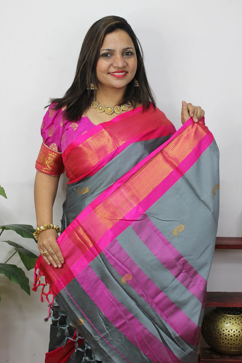 Grey Paithani Cotton Silk Saree - Luxurion World