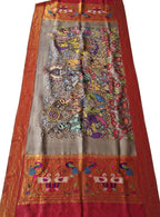 Grey Pen Kalamkari Paithani Pure Silk Muniya Border Dupatta - Luxurion World