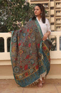 Grey Pen Kalamkari Pure Silk Dupatta - Luxurion World