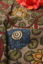 Grey Pen Kalamkari Pure Silk Fabric ( 1 Mtr ) - Luxurion World