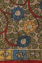 Grey Pen Kalamkari Pure Silk Fabric ( 1 Mtr ) - Luxurion World