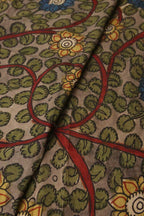 Grey Pen Kalamkari Pure Silk Fabric ( 1 Mtr ) - Luxurion World