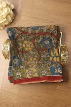 Grey Pen Kalamkari Pure Silk Fabric ( 1 Mtr ) - Luxurion World