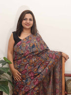 Grey Pen Kalamkari Pure Silk Saree - Luxurion World