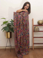 Grey Pen Kalamkari Pure Silk Saree - Luxurion World