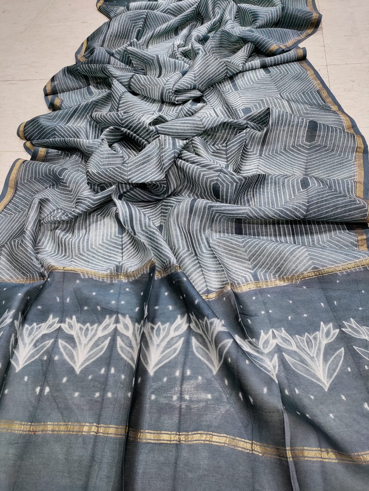 Grey Shibori Cotton Silk Dupatta - Luxurion World