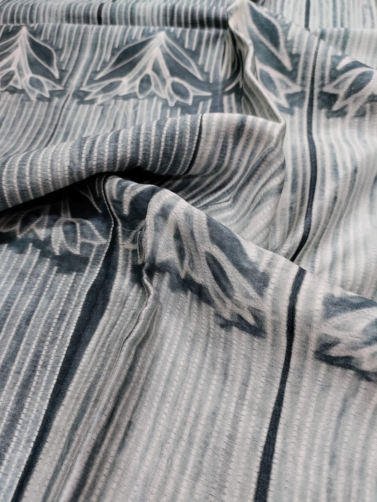 Grey Shibori Cotton Silk Fabric ( 2.5 Mtrs ) - Luxurion World