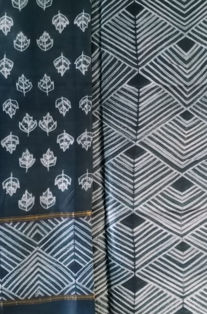 Grey Shibori Cotton Silk Two Piece Unstitched Suit Set - Luxurion World