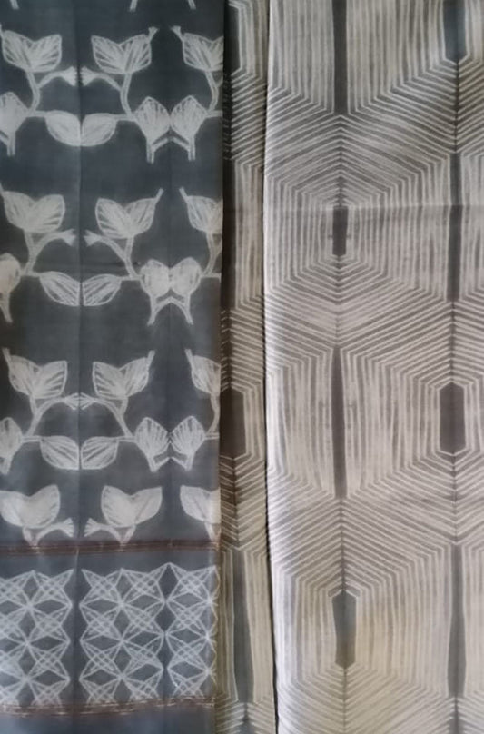 Grey Shibori Cotton Silk Two Piece Unstitched Suit Set - Luxurion World