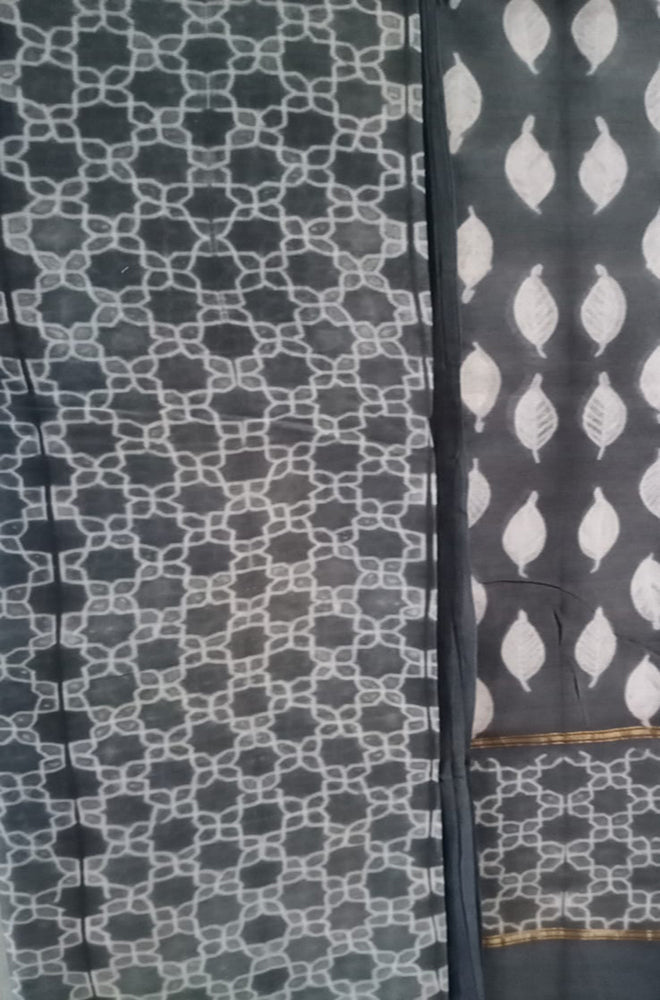 Grey Shibori Cotton Silk Two Piece Unstitched Suit Set