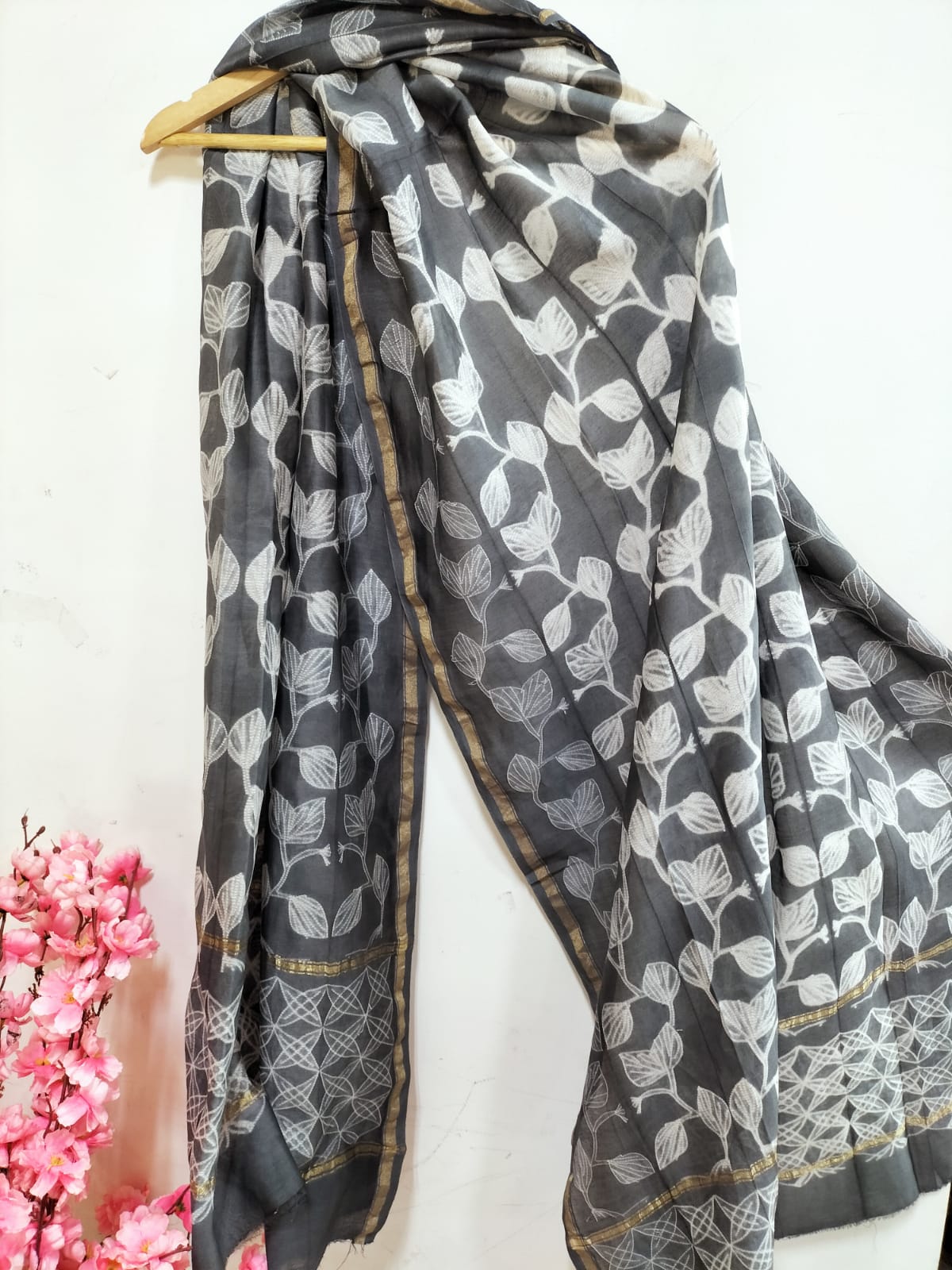 Grey Shibori Cotton Silk Two Piece Unstitched Suit Set - Luxurion World