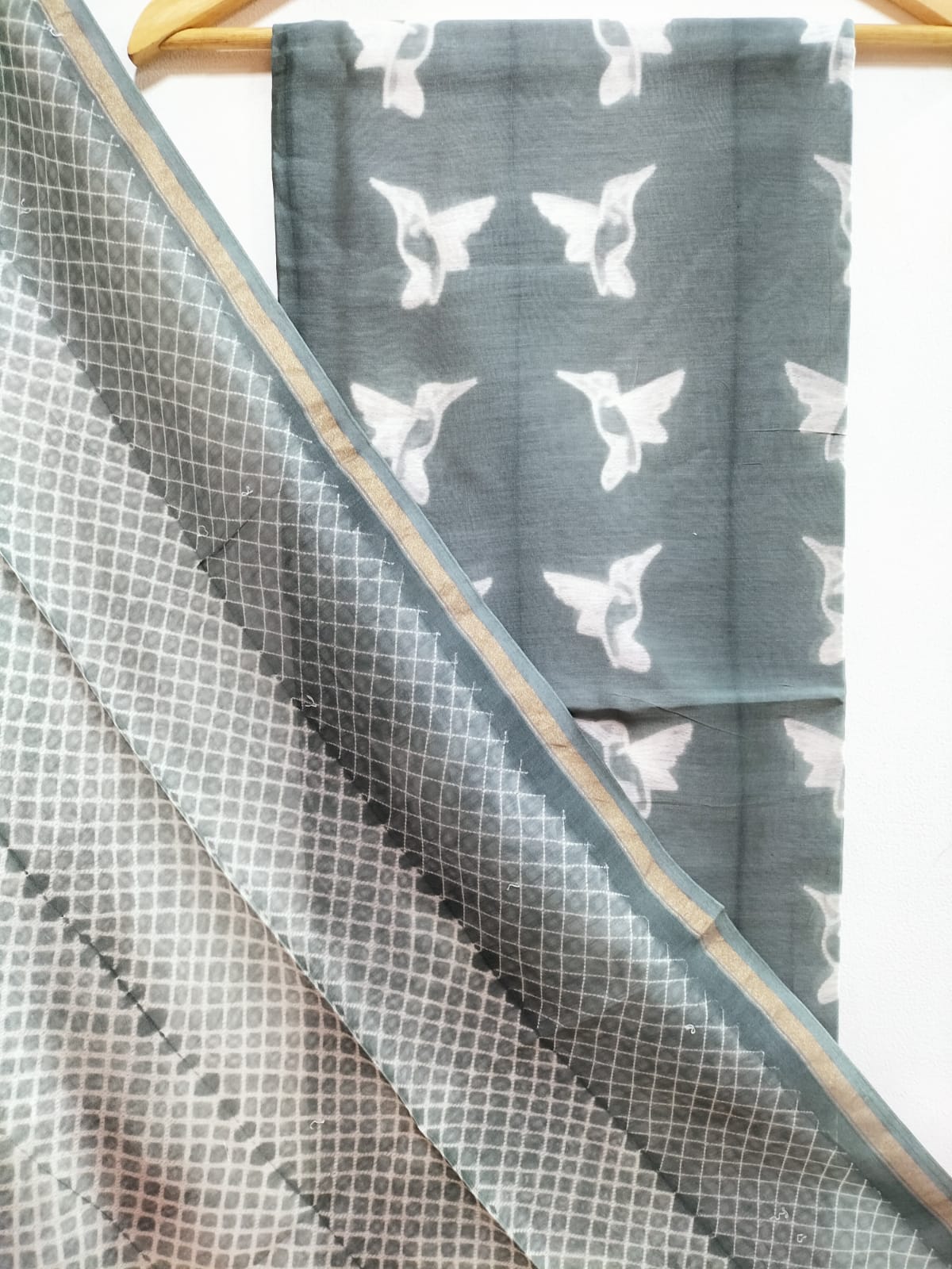 Grey Shibori Cotton Silk Two Piece Unstitched Suit Set - Luxurion World
