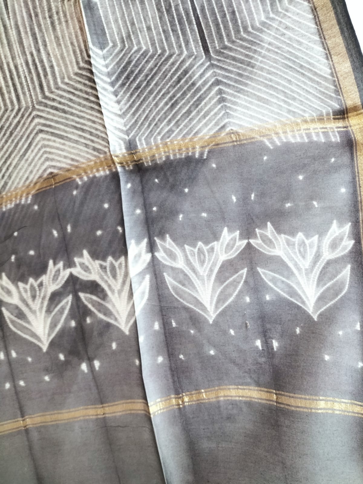 Grey Shibori Cotton Silk Two Piece Unstitched Suit Set - Luxurion World