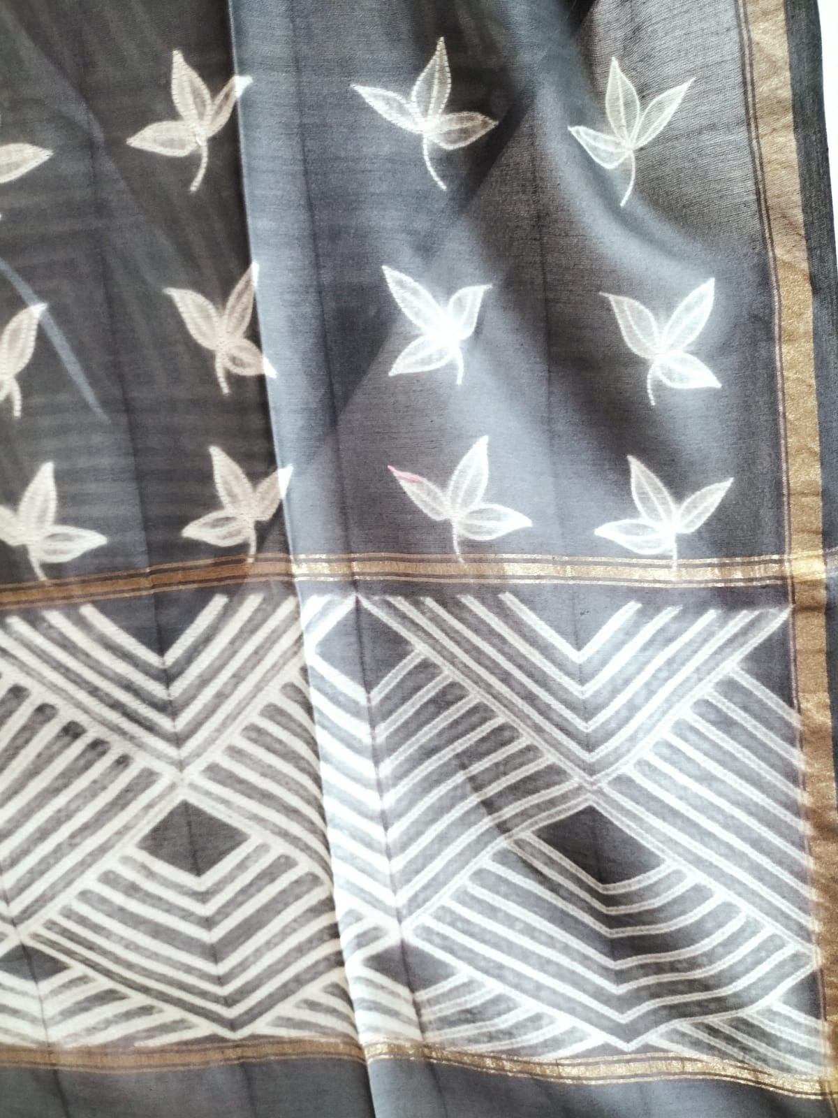 Grey Shibori Cotton Silk Two Piece Unstitched Suit Set - Luxurion World