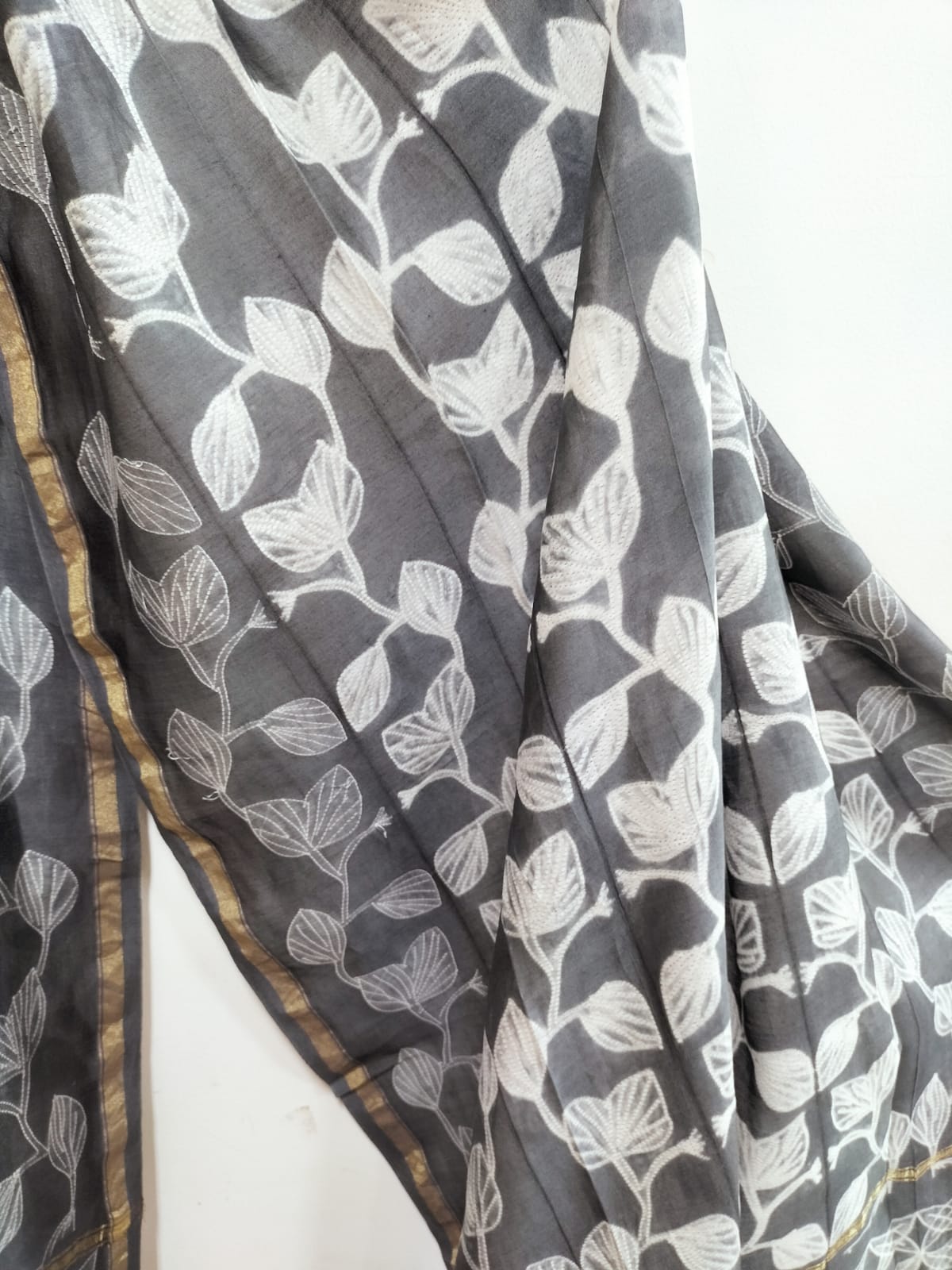 Grey Shibori Cotton Silk Two Piece Unstitched Suit Set Luxurionworld