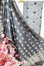 Grey Shibori Cotton Silk Two Piece Unstitched Suit Set - Luxurion World
