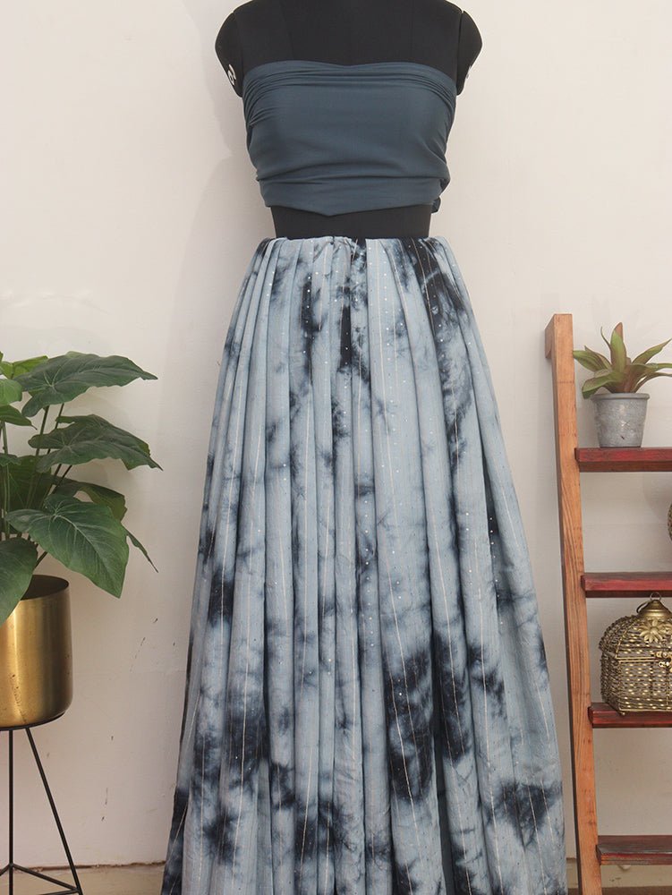 Grey Trendy Cotton Silk Tie & Dye Lehenga With Satin Silk Blouse Piece Fabric
