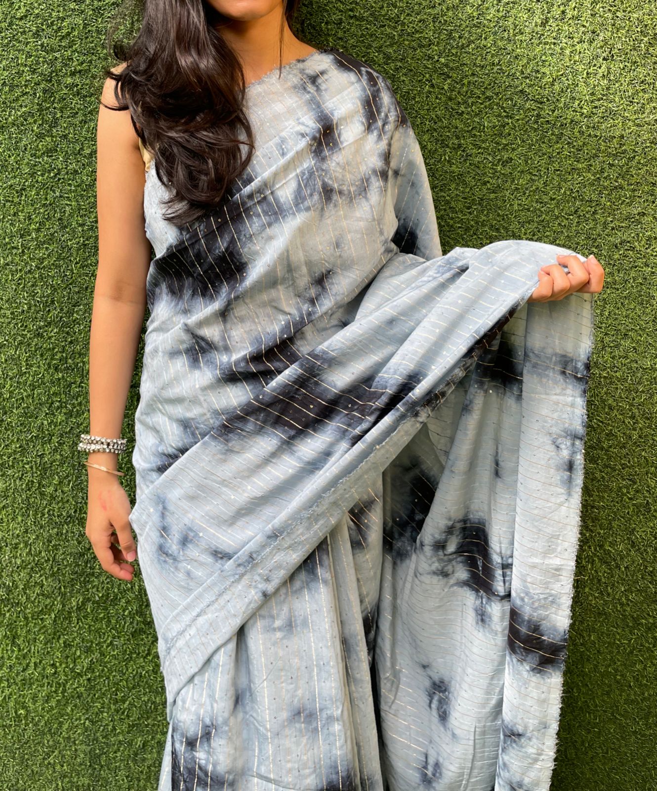 Grey Trendy Cotton Silk Tie & Dye Saree - Luxurion World