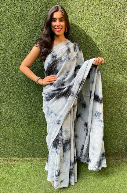 Grey Trendy Cotton Silk Tie & Dye Saree - Luxurion World