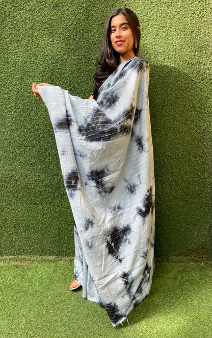 Grey Trendy Cotton Silk Tie & Dye Saree - Luxurion World