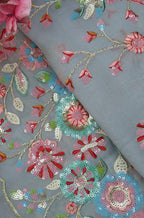 Grey Trendy Georgette Sequence Work Fabric ( 1 Mtr ) - Luxurion World