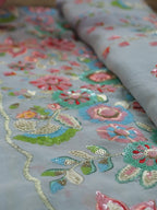 Grey Trendy Georgette Sequence Work Fabric ( 1 Mtr ) - Luxurion World