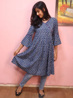 Indigo Cotton Angrakha Style Stitched Kurta - Luxurion World