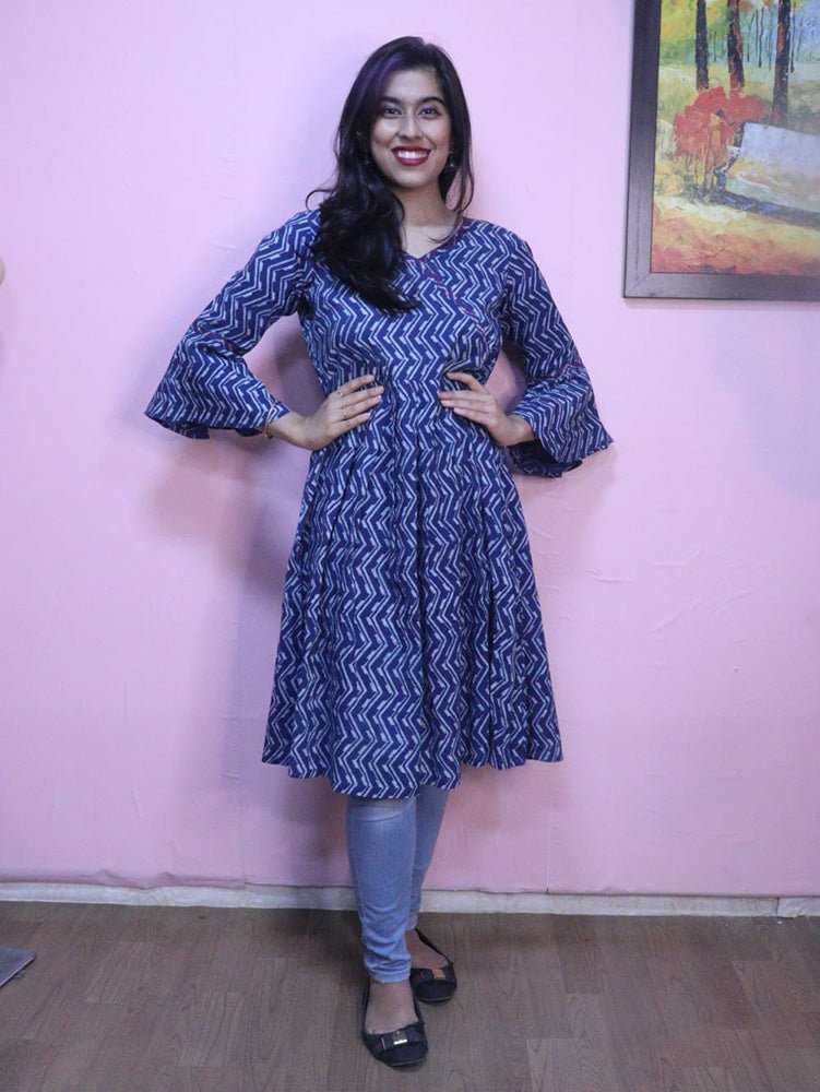 Indigo Cotton Angrakha Style Stitched Kurta - Luxurion World