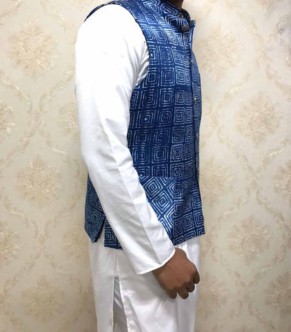 Indigo Mashru Silk Nehru Jacket Luxurionworld