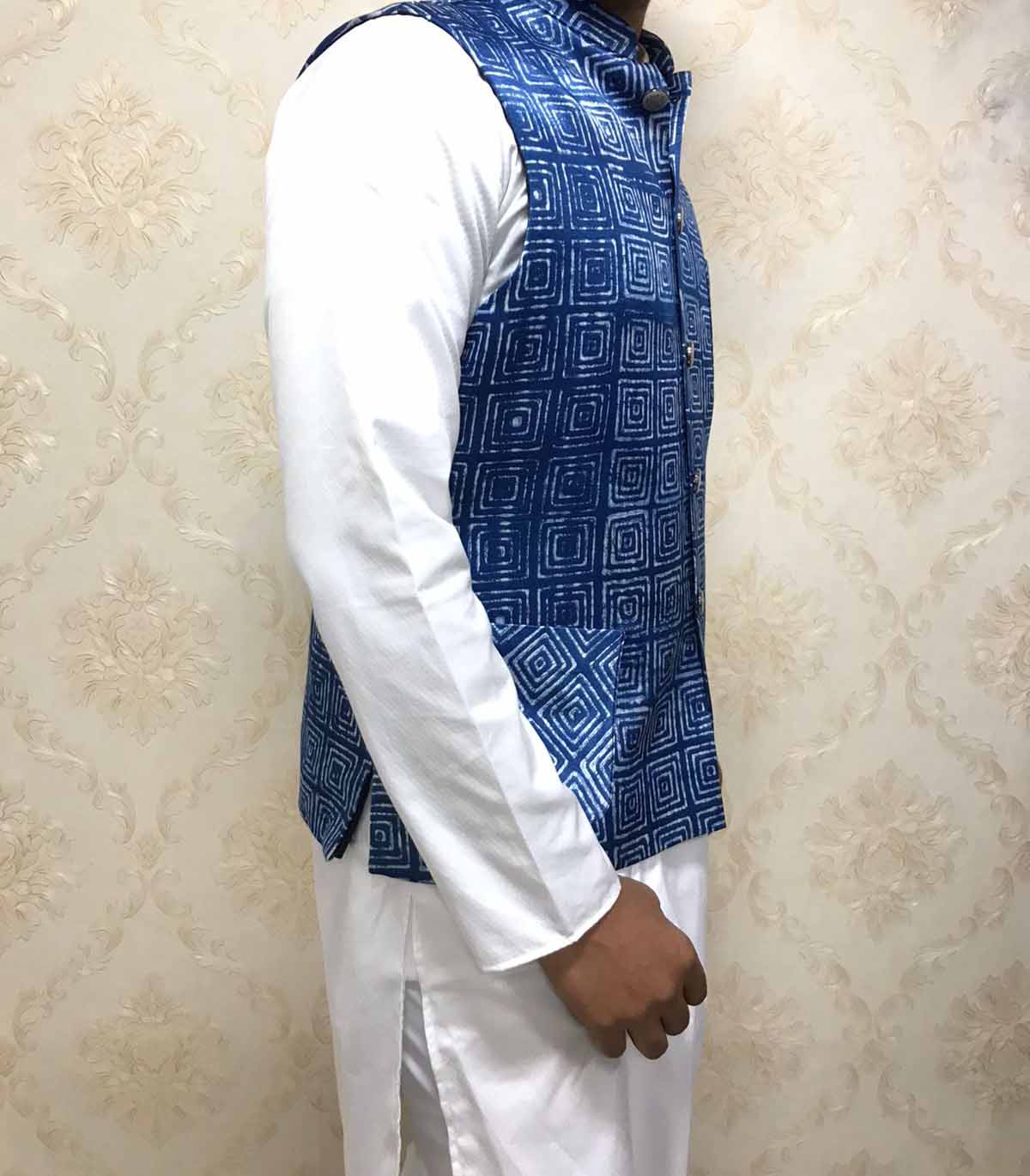 Indigo Mashru Silk Nehru Jacket - Luxurion World