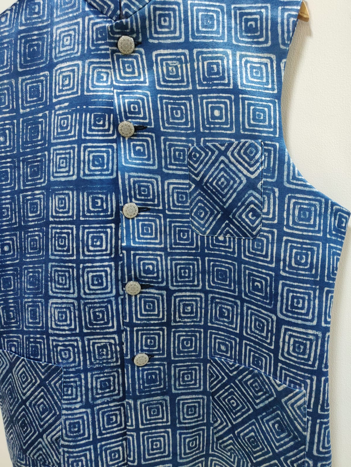 Indigo Mashru Silk Nehru Jacket - Luxurion World