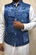 Indigo Mashru Silk Nehru Jacket - Luxurion World